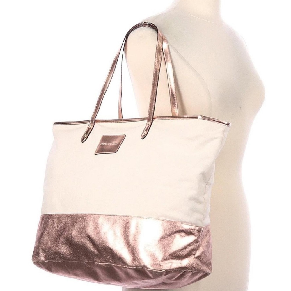 Victoria's Secret Cream and Rose Gold Tote Bag
